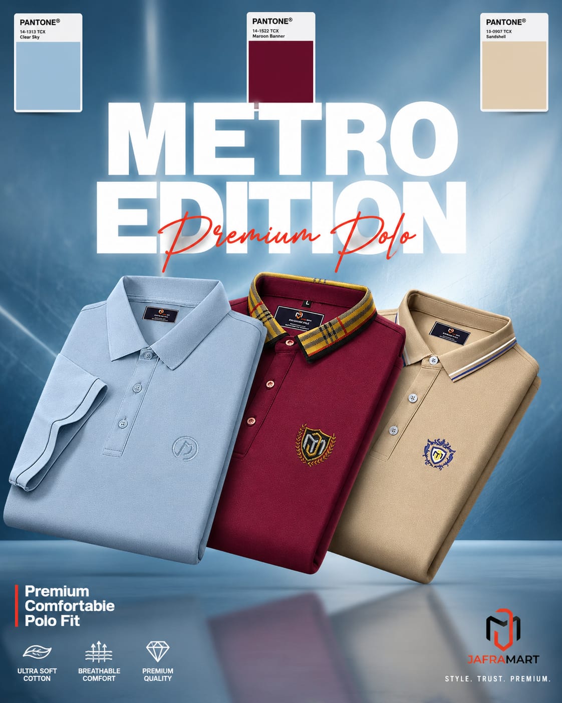 3pcs Combo Of Men's Short Sleeve 100% Cotton Premium Quality Polo T-Shirt - Sky& Merun,Biscuits