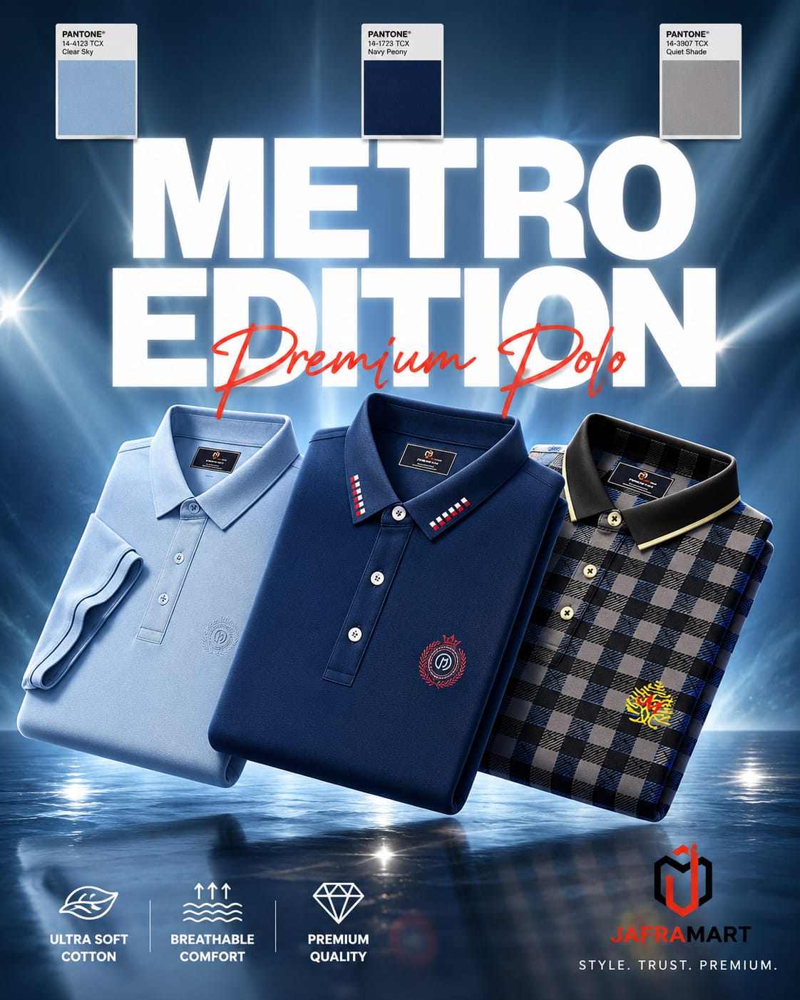3pcs Combo Of Men's Short Sleeve 100% Cotton Premium Quality Polo T-Shirt - Sky& navy Stripe ,Stripe